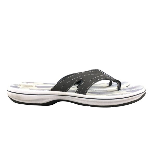 Clarks Women's Size 9M Grey White Open Round Toe Slip On Thong FlipFlops Sandals - Picture 1 of 13